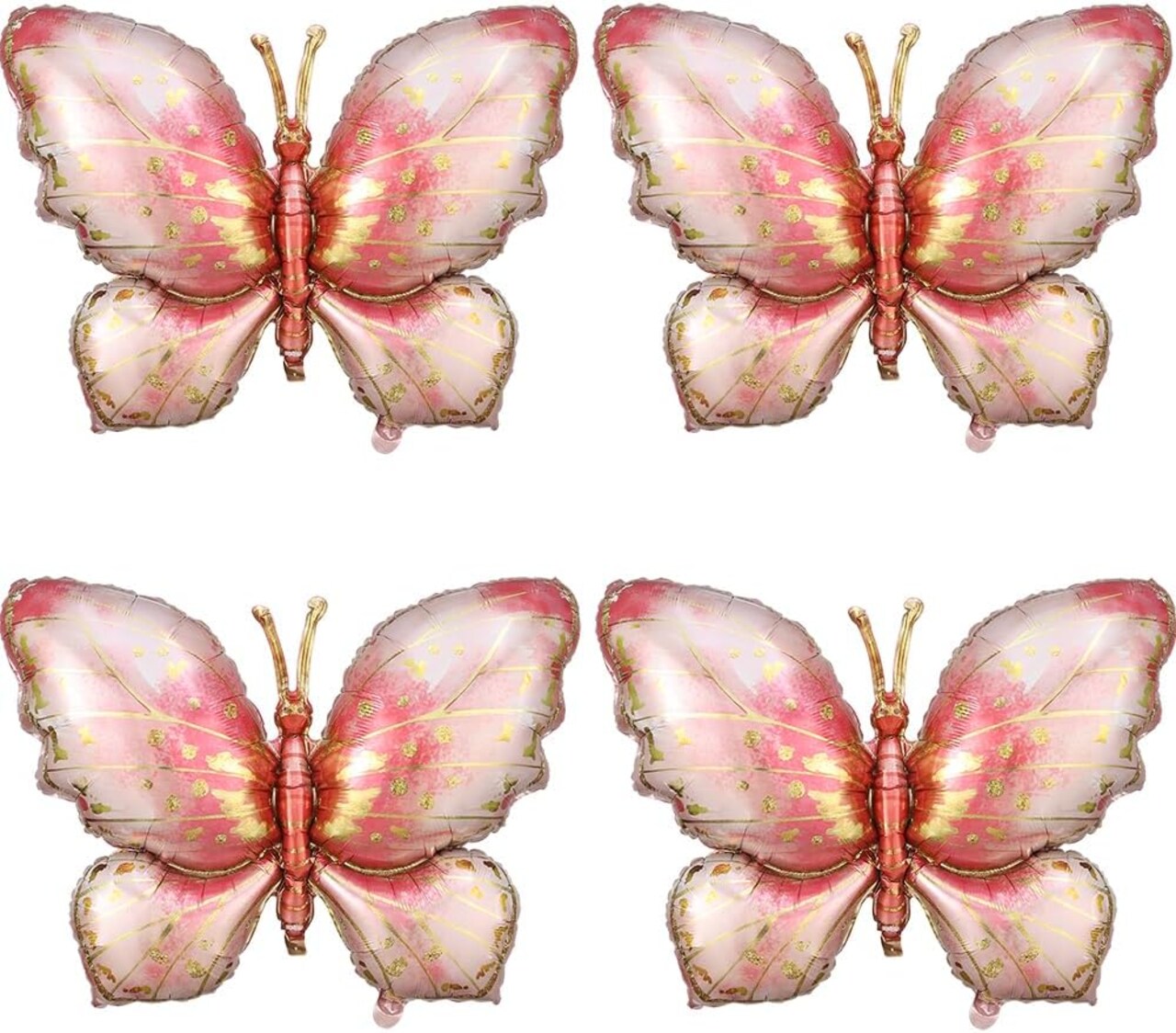 Pink Butterfly Balloons 4 Pieces 40inch Pink Gold Butterfly Foil Mylar Balloons for Butterfly Themed Party Wedding Birthday Baby Shower Party Decoration (Pink-4pcs)